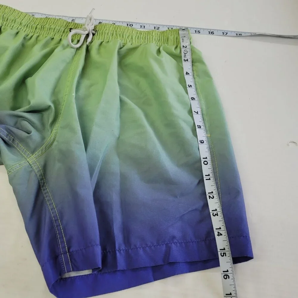 Trunks Swim Bottom Mens M Green/Blue Mesh Lined 6